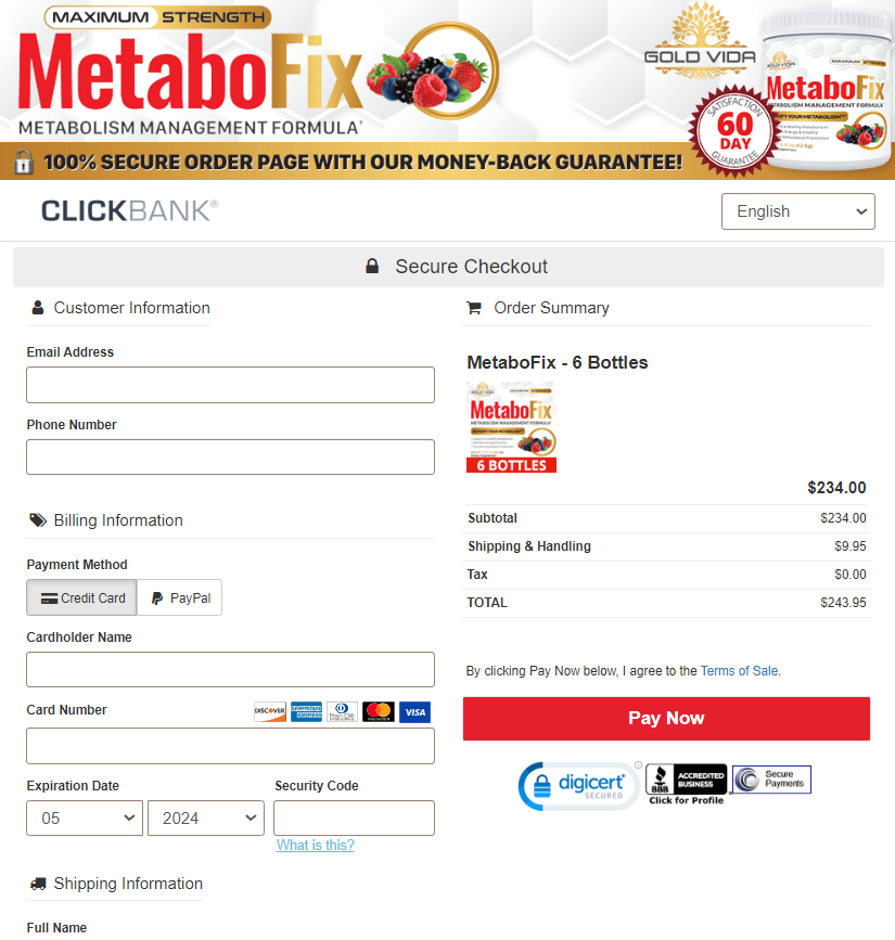 MetaboFix Order Page